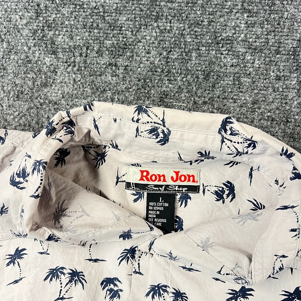 Ron John Shirt Mens Large Button Up Hawaiian Gray Short Sleeve Beach Travel EUC - Picture 4 of 6